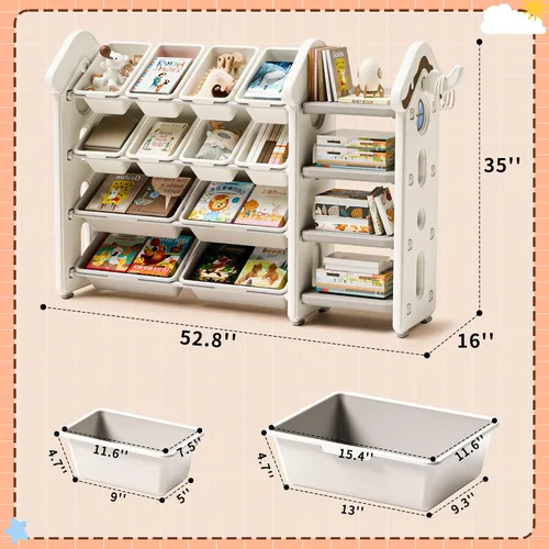 Miniatura 2 de Pipleo Organizador de almacenamiento de juguetes para niños con 12 contenedores extraíbles, organizadores de juguetes y almacenamiento