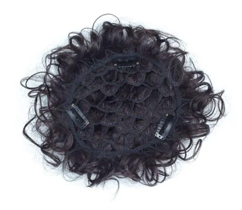 Miniatura 2 de Peluca de pelo corto y rizado con clip en base ahuecada para mujer, color negro y marrón