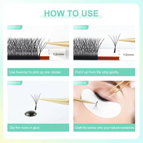 Miniatura 6 de NAGARAKU Extensiones de pestañas Double Tips 4D W, suministros con puntas dobles, gruesas con rizado D de 0.07 mm, bandeja mixta 8-15 mm, 0.07-D