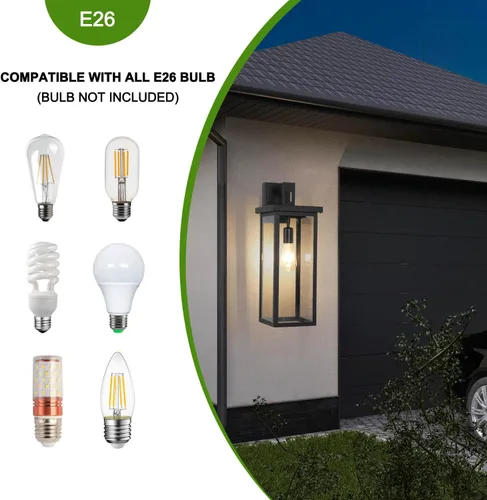 Miniatura 4 de tewei Farol de Pared Exterior de Gran Tamaño Accesorio de Luz de Pared Exterior, Luz de Porche Negro Mate, Luces Exteriores Impermeables para Casa