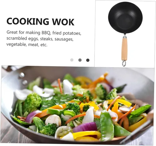 Miniatura 3 de COLLBATH Wok de hierro pequeño antiadherente estufa de gas sartén de 14.56 x 7.87 x 3.54 pulgadas para cocina casera utensilios de cocina versátiles