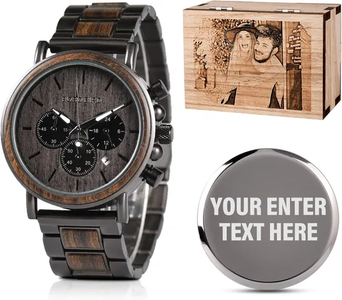 Miniatura 22 de 2win Reloj de madera grabado para novio, mi hombre, prometido, marido, relojes de madera personalizados para hombres, cumpleaños, aniversario, reloj