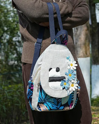Miniatura 114 de HUANGGUOSHU Mochila de algodón tejida de algodón bohemio con bordado de lona estilo bohemio con múltiples bolsillos retro linda mochila cartera