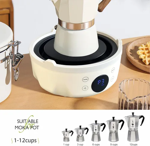 Miniatura 2 de Mini placa eléctrica pequeña – 600 W, 9 niveles de calor, mini placa eléctrica eléctrica, tamaño perfecto para olla Moka, hacer té y más, adecuado