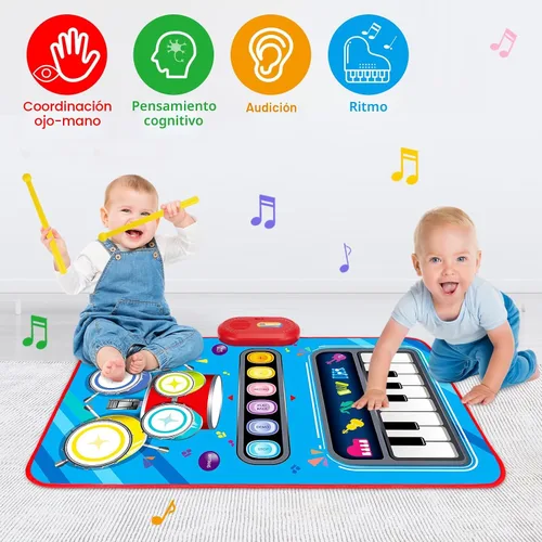 Miniatura 6 de Juguetes de bebé para niños de 1 año: Alfombra musical para bebés Juguetes para niños pequeños de 1 a 2 años - Piano y tambor de 2 en 1 Alfombra