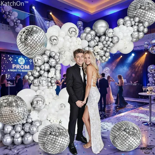 Miniatura 3 de KatchOn, Globos de bola de discoteca plateados, enormes de 22 pulgadas, paquete de 6, globos esféricos 4D para decoraciones de fiesta de discoteca