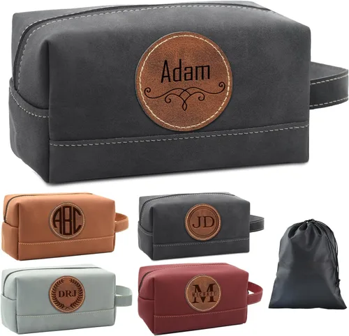 Miniatura 12 de Paquete de 2 bolsas de aseo personalizadas para hombres hechas a mano, kit de cuero personalizado para hombres, regalos personalizados para hombres