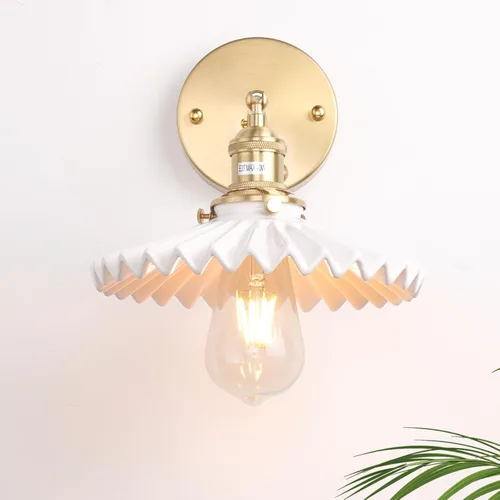 Miniatura 9 de Shenmoyl Apliques de pared vintage con pantalla de cristal de loto blanco de 180 grados, ajustable, de latón, con cable, moderna lámpara de pared