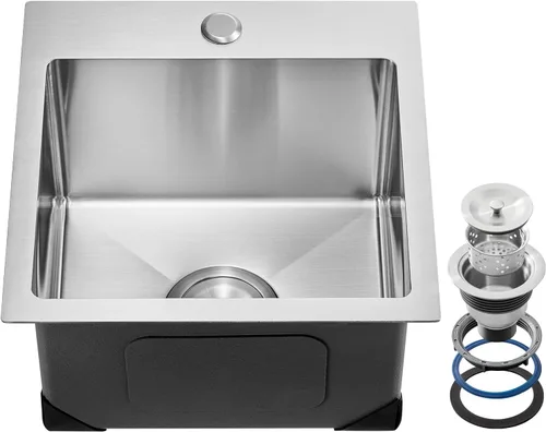 Miniatura 14 de VEVOR Fregadero de cocina empotrado de 25" con profundidad de 9" Fregadero de cocina de montaje superior de un solo tazón Fregadero de acero