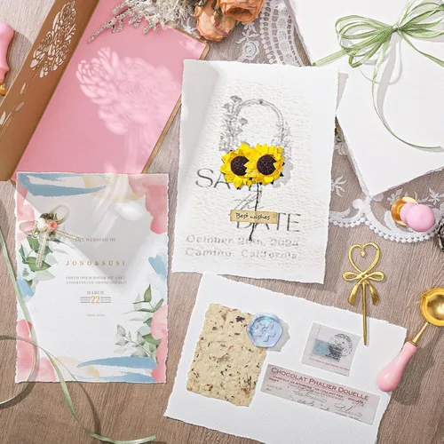 Miniatura 5 de 100 hojas de papel de borde deckled de 4 x 6 pulgadas, papel hecho a mano de 160 GSM, papel de acuarela rugoso/texturizado para invitaciones