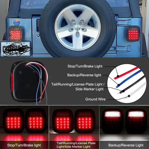 Miniatura 4 de Partswcgg 2 piezas de luces traseras combinadas cuadradas ensamblaje de lámparas con luces marcadoras laterales rojas de repuesto para Wrangler TJ
