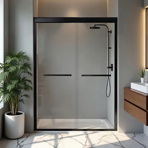Miniatura 21 de Puerta de ducha de 44-48" de ancho x 72" de alto, puerta de ducha de vidrio deslizante semi-sin marco, vidrio templado SGCC de 1/4" (6mm) puerta
