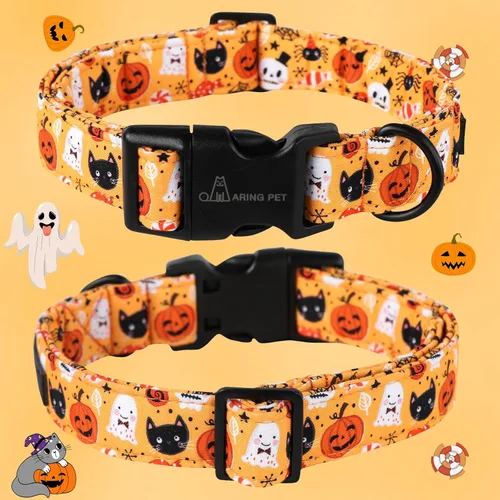 Miniatura 4 de Aring Pet Collar de algodón, ligero y ajustable, con hebilla de liberación rápida, para perros pequeños, medianos y grandes, Halloween, fantasma