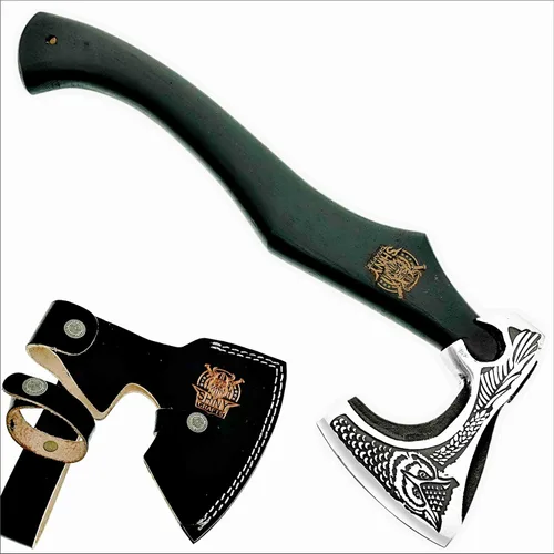 Miniatura 7 de Hacha de camping Tomahawk Hacha barbuda vikinga hecha a mano con mango de madera de fresno, regalos vikingos para hombres con funda de cuero