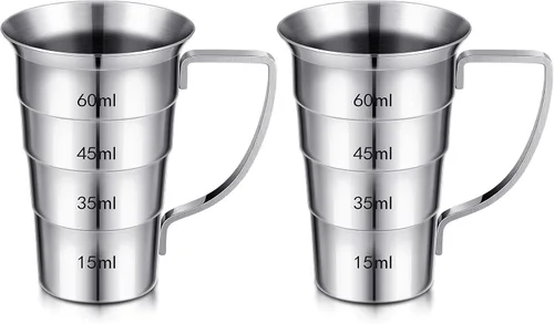 Zeyune Jiggers escalonados de 2 onzas con mango de acero inoxidable para medir bebidas, herramienta de medición escalonada para camareros, bares,
