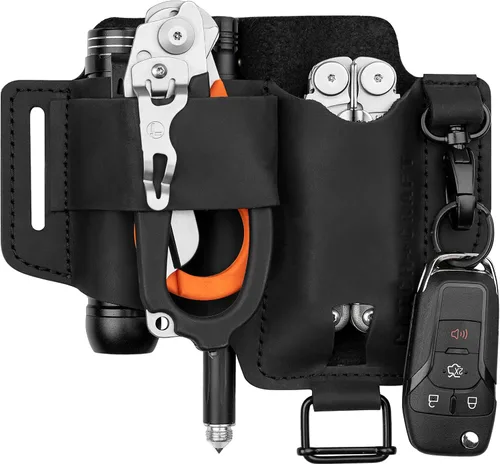 Funda EDC multiherramienta para cinturón - Funda compacta para cuchillo y linterna para uso diario - Funda Leatherman para hombres - Organizador de