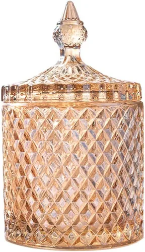 Home - Juego básico de organización de almacenamiento de alimentos, tarro facetado de diamante de cristal con tapa de cristal, adecuado como plato