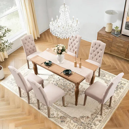 Miniatura 4 de Juego de sillas de comedor Parsons tapizadas copetudas, decoración de comedor de tela, elegante y moderna, para cocina, sala de estar con botones