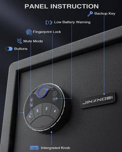 Miniatura 3 de Jinxnobi Caja de seguridad pequeña biométrica con candado, 0.78 pies cúbicos, caja de seguridad de estante removible de acceso rápido con escáner