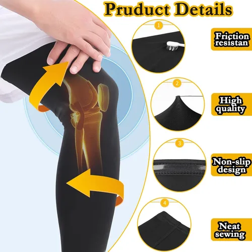 Miniatura 4 de smilixin 2 pares de mangas para piernas, manga de compresión completa para hombres y mujeres, rodillera larga con tiras de silicona antideslizantes