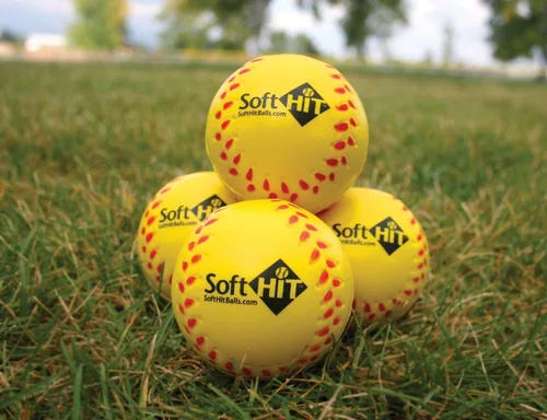 Miniatura 2 de Bolas de softball de práctica de espuma cosida amarillas (paquete de 6)