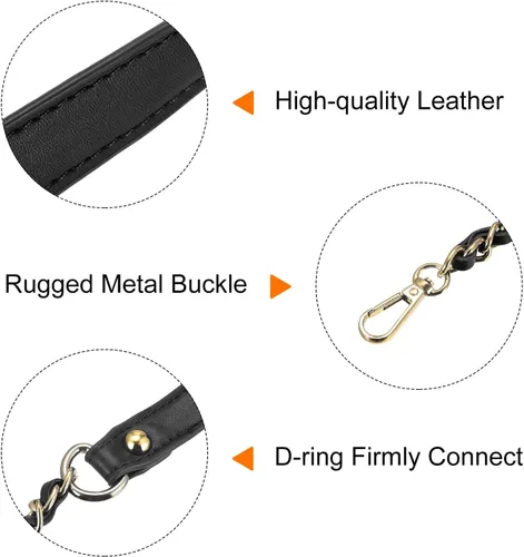 Miniatura 3 de Uxcell Correa de cadena plana de hierro de cuero de 39 pulgadas para bolso de mano, mango de reemplazo de hombro, negro con cadena dorada