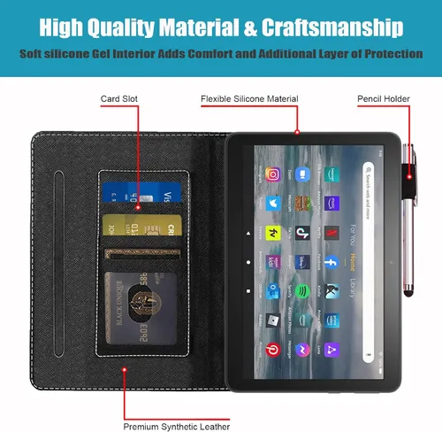 Miniatura 4 de Funda para tableta Amazon Kindle Fire 7 (pantalla de 7 pulgadas, 12ª generación, versión 2022), funda de piel sintética prémium con función