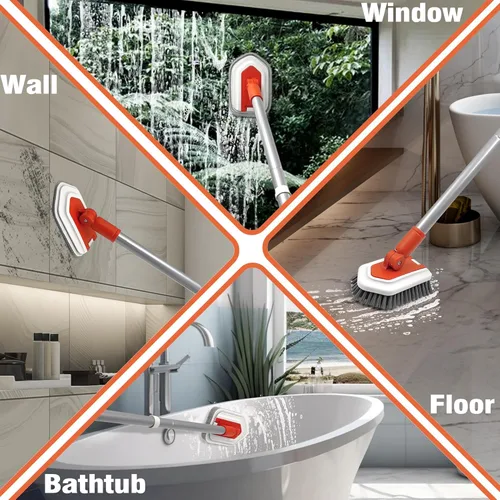 Miniatura 5 de JEHONN Cepillo de limpieza de ducha, limpiador de azulejos de bañera con mango telescópico de 51 pulgadas de largo, 4 cabezales de limpieza