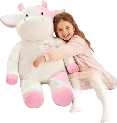 IKASA - Animal de peluche gigante de vaca de felpa, juguetes suaves grandes y jumbo de gran tamaño, 30" de tamaño enorme, lindo peluche esponjoso y