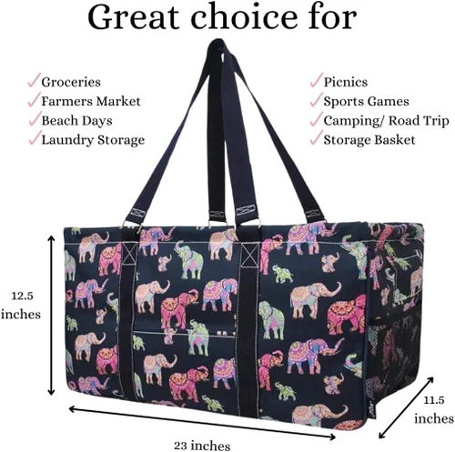 Miniatura 144 de NGIL Bolsa de comestibles reutilizable extra grande plegable de gran tamaño para comestibles, almacenamiento, picnic, playa, Bronco-negro occidental