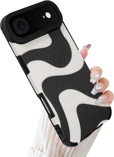 Miniatura 44 de Funda Wlxee para iPhone 15 Pro Max con patrón de ola, TPU suave con parachoques, cuero PU, diseño de cebra lindo para mujeres y niñas - Negro Gris