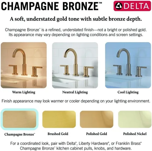 Miniatura 6 de Delta Nicoli - Grifo de 3 agujeros en oro cepillado, grifo de lavabo de baño de 8 pulgadas para mueble, conjunto de desagüe emergente, bronce Bronce
