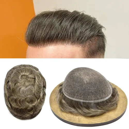 Miniatura 47 de PUNRU HAIR Completo Swiss Lace Toupee para hombres Sistema de cabello humano real Sistema de reemplazo de cabello humano para hombre Toupee