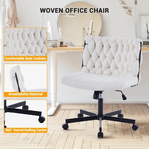 Miniatura 7 de Silla de oficina giratoria moderna, silla de escritorio sin brazos con diseño cruzado con asiento de 25.5 pulgadas de ancho, capacidad de 300