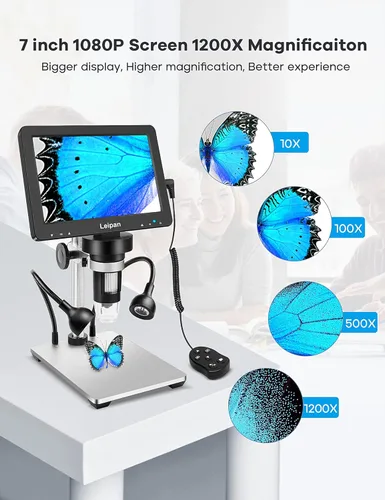 Miniatura 2 de Microscopio digital LCD de 7 pulgadas 1200X, microscopio Leipan de moneda de 12 MP para adultos, microscopio 1080P con 12 diapositivas, compatible