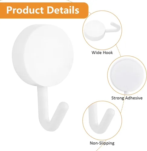 Miniatura 4 de MOROBOR Ganchos autoadhesivos, 20 ganchos de plástico resistentes para llaves de pared, soportes para calcetines para el hogar, cocina, baño, Blanco