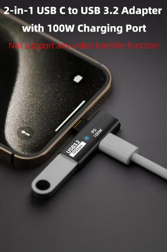 Miniatura 2 de AreMe Adaptador USB C a USB 3.2 2 en 1 con puerto de carga de 100 W, convertidor Thunderbolt 4/3 OTG para Rog Ally, Steam Deck, Quest 2, iPhone 15