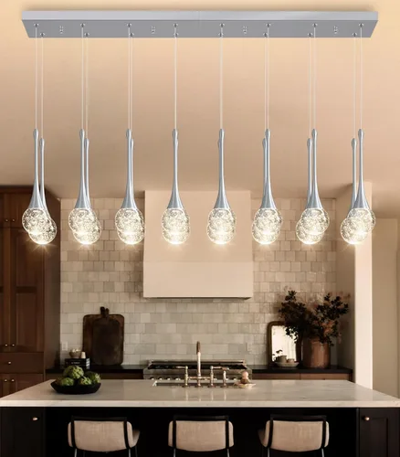 Miniatura 4 de 16 Luces Moderna Lámpara de Techo de Cristal con Diseño Glam para Techos Altos, Lámpara Colgante LED Regulable para Escalera, Vestíbulo, Entrada