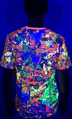 Miniatura 4 de aofmoka - Camiseta ultravioleta hecha a mano, reactiva a luz negra, con impresión decorativa