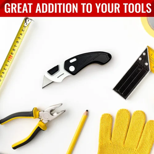 Miniatura 6 de Cuchillo de bolsillo plegable, cuerpo de plástico ABS resistente a la intemperie y al óxido, diseño ergonómico, agarre fuerte, llavero
