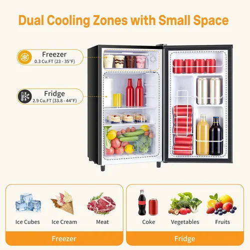 Miniatura 4 de NEWBULIG Mini refrigerador con congelador de 3.2 pies cúbicos para oficina, dormitorio, refrigerador pequeño con termostato ajustable, ahorro