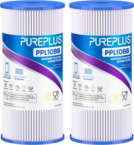PUREPLUS Filtro de sedimento plisado para toda la casa de 5 micras de 10 x 4.5 pulgadas para agua de pozo, cartucho de repuesto para GE FXHSC,