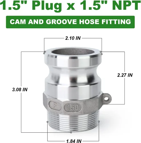 Miniatura 3 de TAISHER 2 accesorios de manguera de aluminio tipo F global, enchufe de 1-1/2 pulgadas x 1-1/2 pulgadas NPT macho