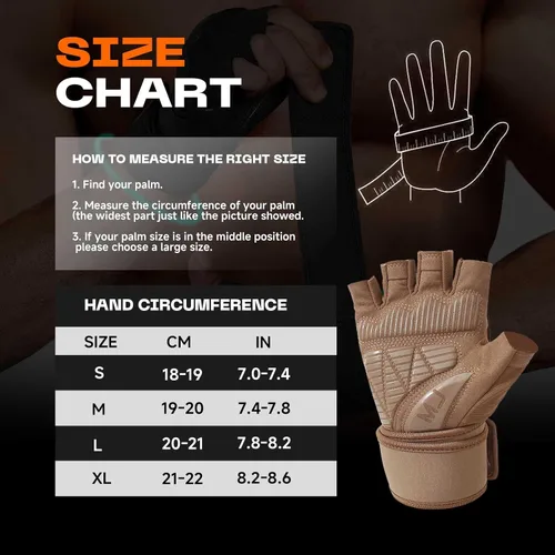 Miniatura 5 de Guantes de entrenamiento para hombre para levantamiento de pesas - Guantes de ejercicio para hombres y mujeres con soporte para muñequera, Marrón