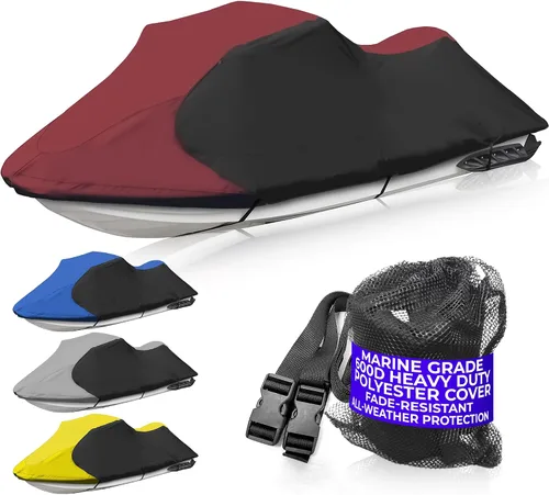 Trailerable PWC Jetski Watercraft Jet - Funda para esquís de hasta 3 plazas Borgoña/ Negro