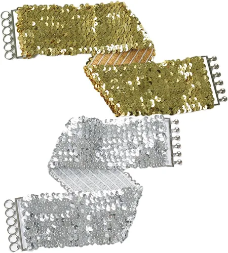 Miniatura 5 de uxcell Ladies Sequins Decor Metal Interlooking Buckles Elastic Waist Belt
