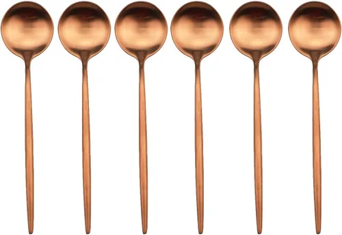 Miniatura 6 de Cuchara moderna con manchas de cobre, 6 piezas de acero inoxidable 304 color oro rosa mate, cuchara de postre de 7.2 pulgadas, vajilla