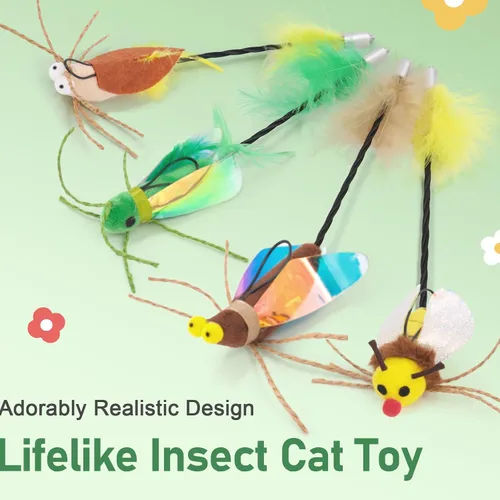 Miniatura 2 de SONGWAY Varita de juguete para gatos – Juguete de varita de gato con 4 piezas de repuesto de juguete de plumas de insecto, juguetes interactivos