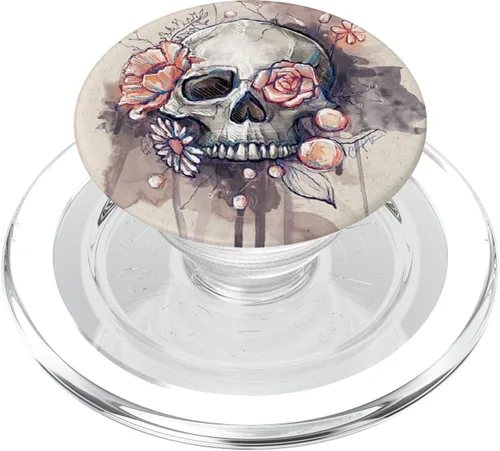 FLORAL FLORAL SKULL BLACK PINK ART PARA TATUAJE NIÑAS MUJERES PopSockets PopGrip: agarre intercambiable para teléfonos y tabletas PopSockets MagSafe
