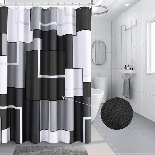 Miniatura 11 de Cortinas de ducha Hokibero para baño, cortinas de baño modernas geométricas estándar, cortina de ducha de poliéster resistente para hoteles, Negro